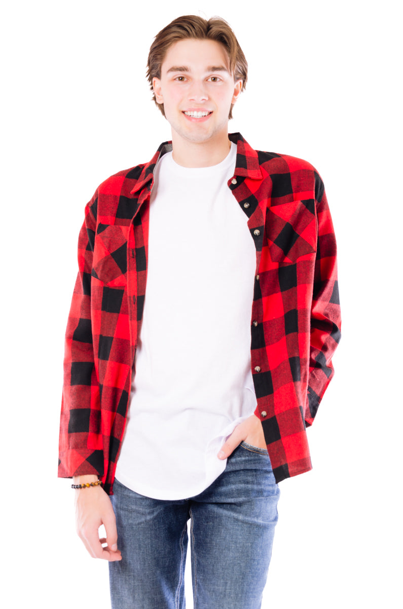 Relaxed Fit Flannel Shirt - Red/plaid - Men