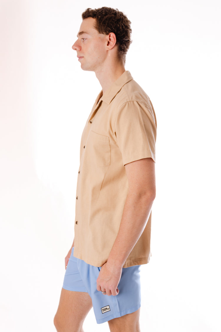 Airy Linen Short Sleeve Shirt  - TAN