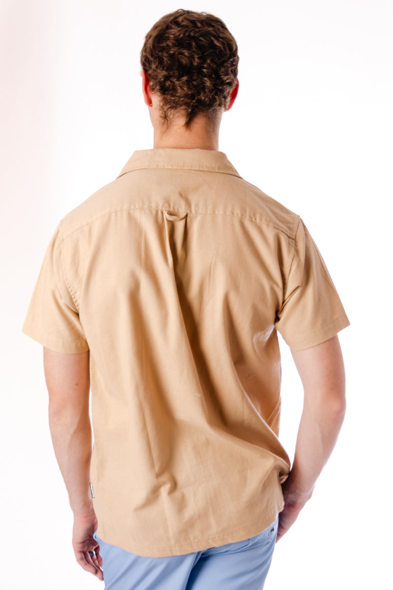 Airy Linen Short Sleeve Shirt  - TAN