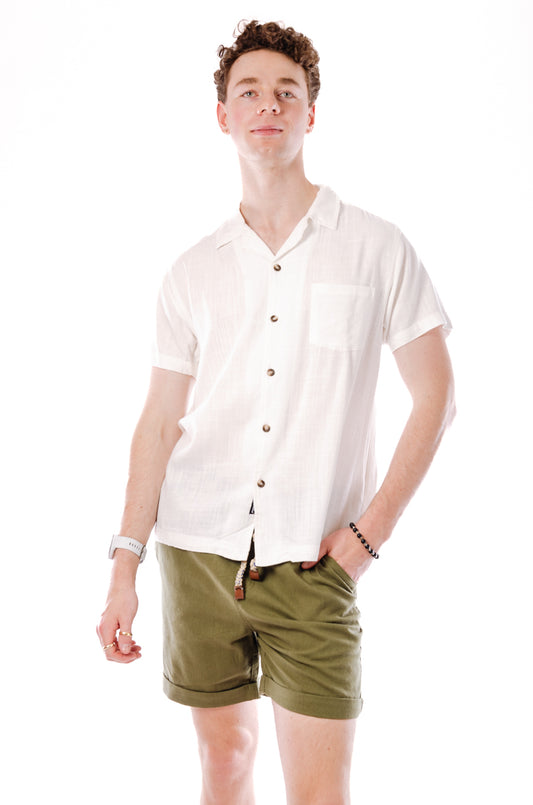 Airy Linen Short Sleeve Shirt - WHT