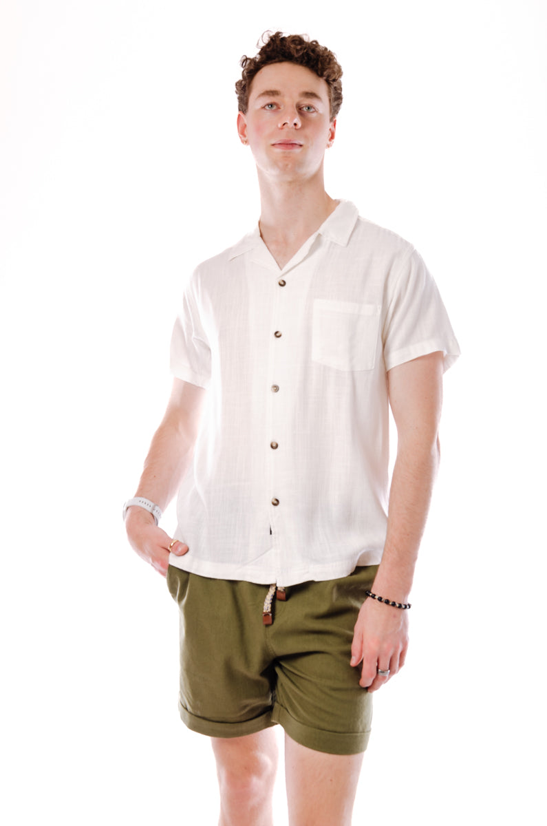 Airy Linen Short Sleeve Shirt - WHT