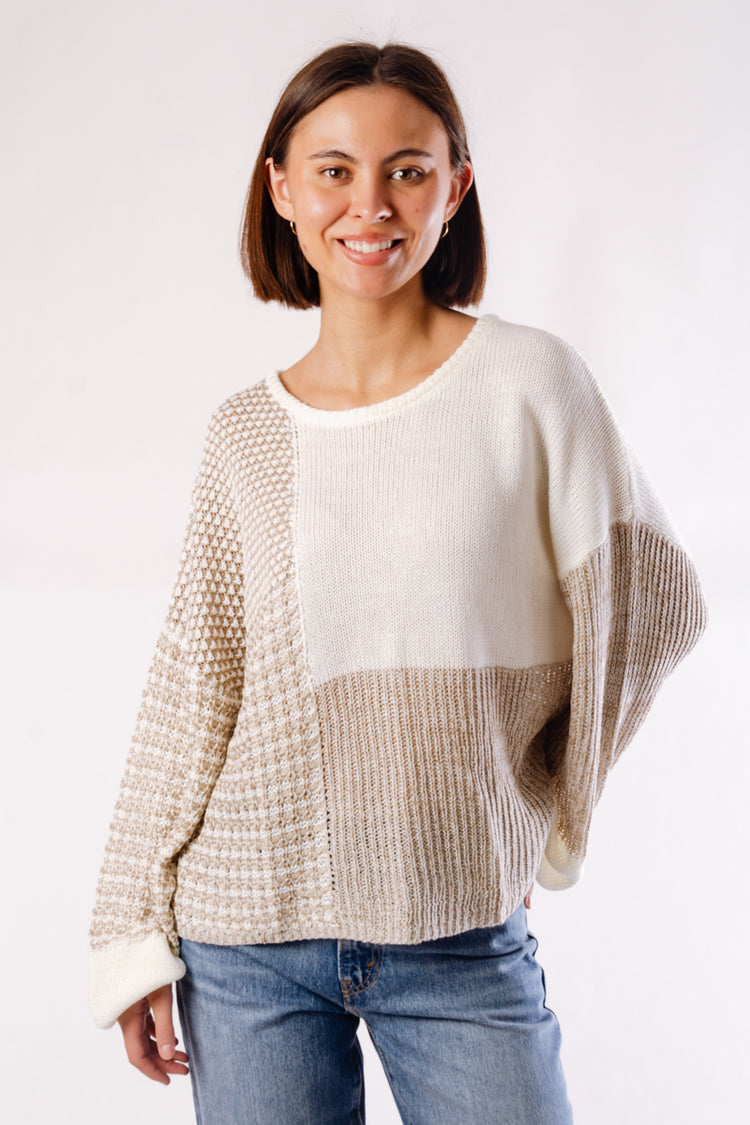 Back Tie Colorblock Sweater - TAU