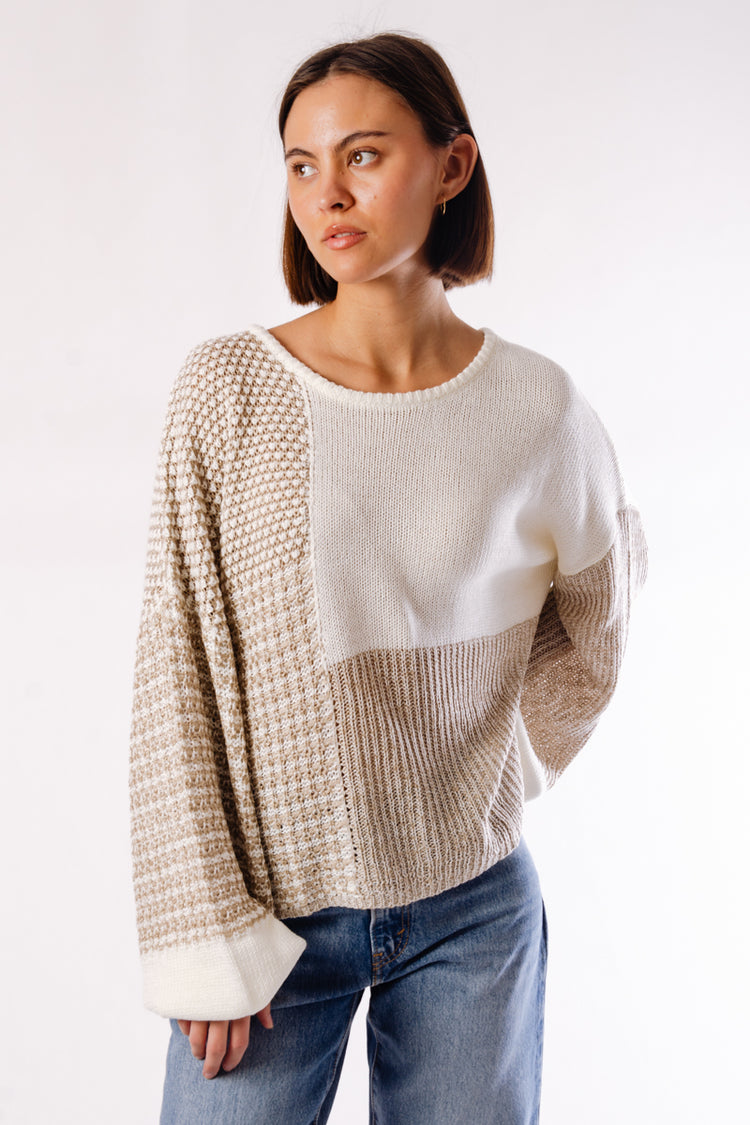 Back Tie Colorblock Sweater - TAU