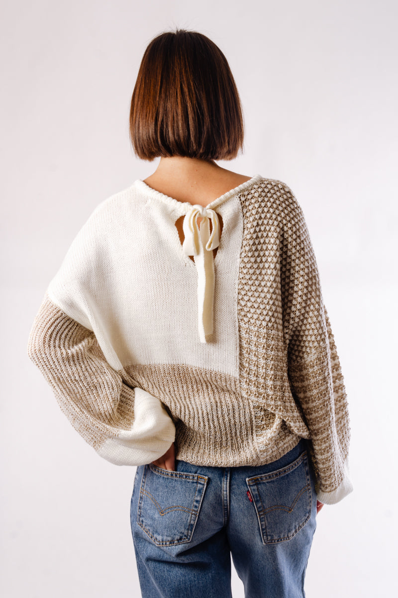 Back Tie Colorblock Sweater - TAU