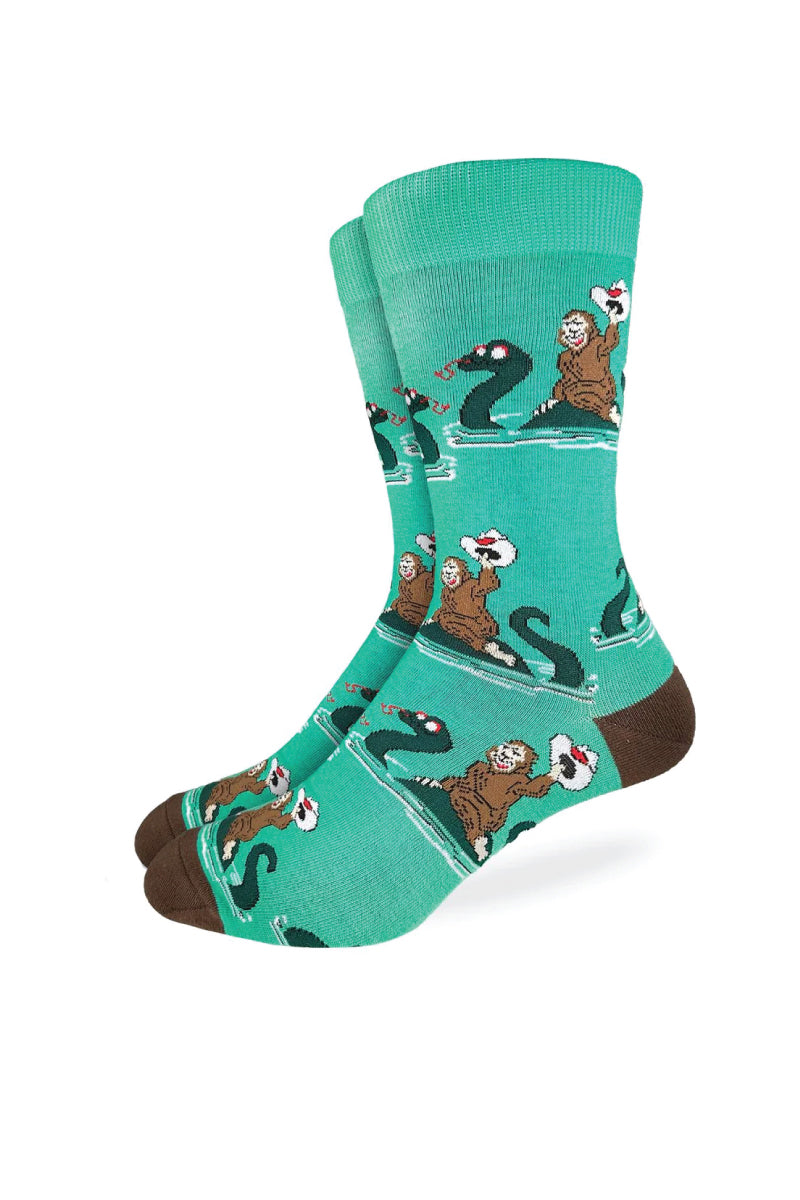 Bigfoot Riding Loch Ness Monster Sock - GRN