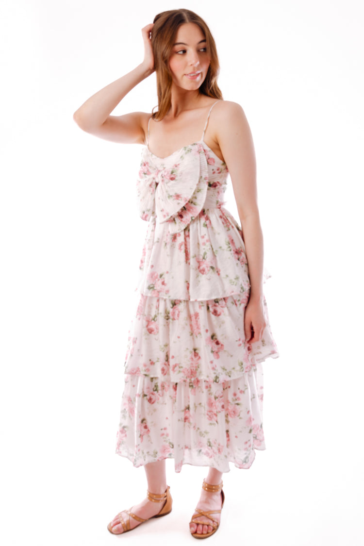 Bow Floral Midi Dress - CRM
