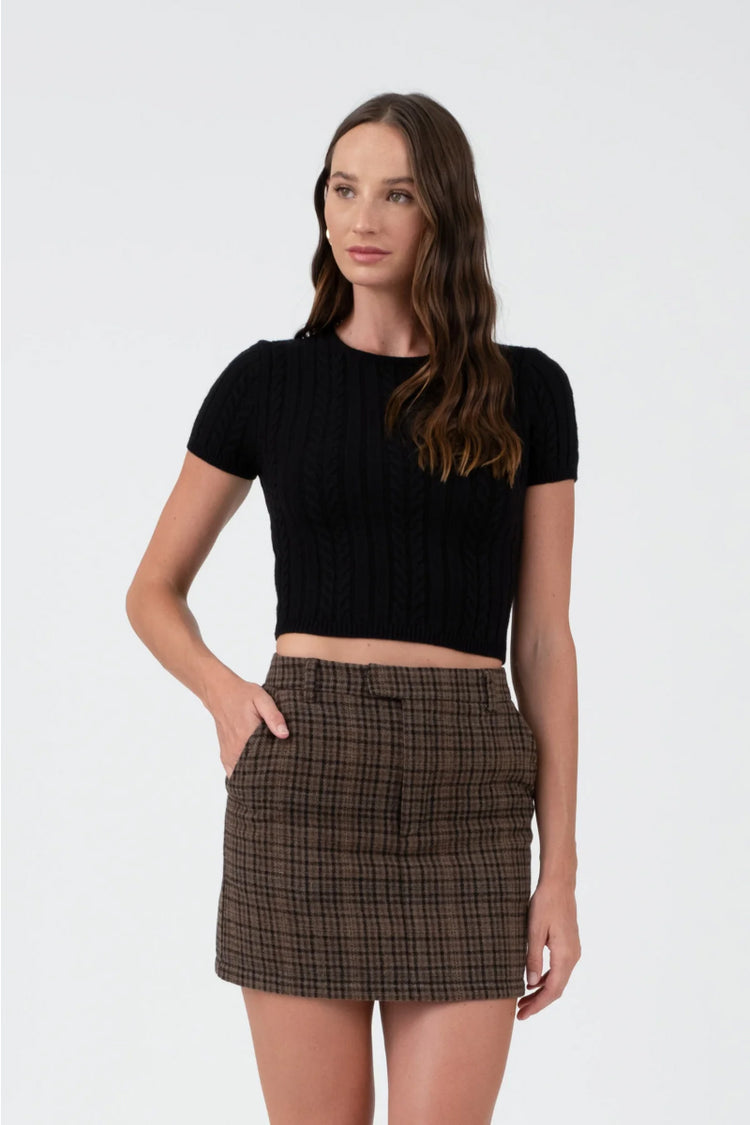  Cable Knit Crop Top - BLK