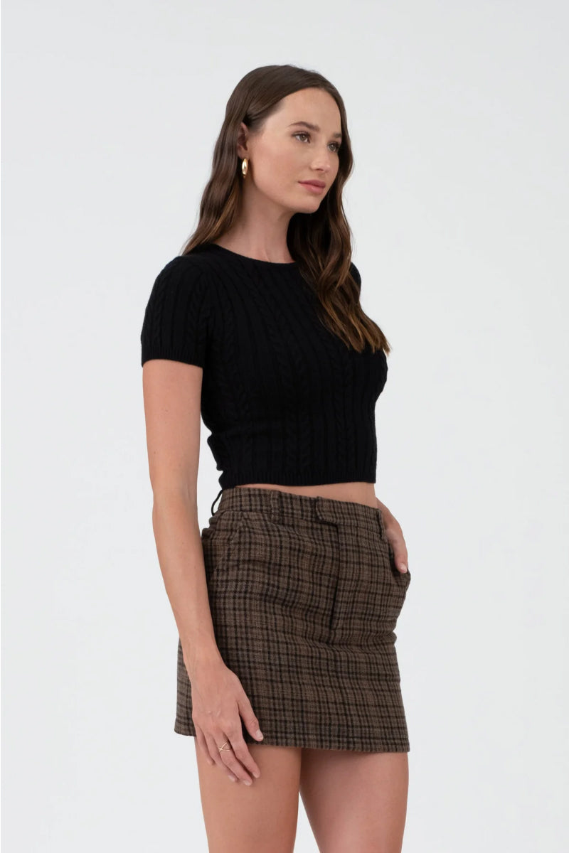  Cable Knit Crop Top - BLK