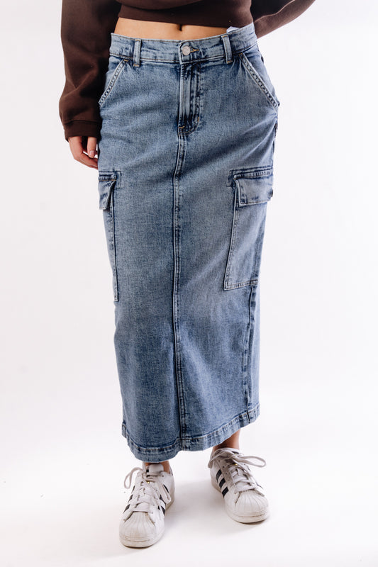 Cargo High Rise Jean Skirt - IND