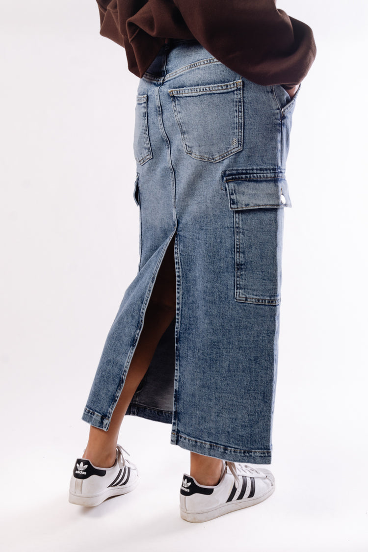 Cargo High Rise Jean Skirt - IND