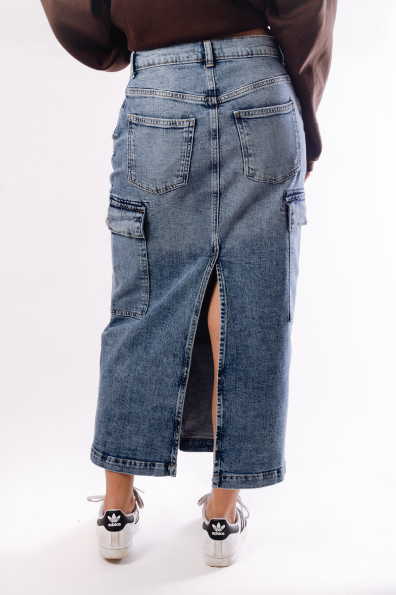 Cargo High Rise Jean Skirt - IND