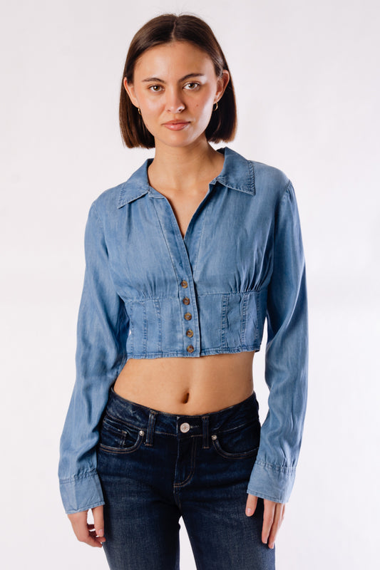 Chambray Collared Crop Top - CHM