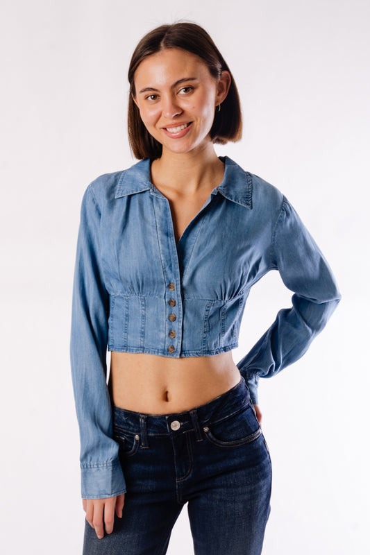 Chambray Collared Crop Top - CHM