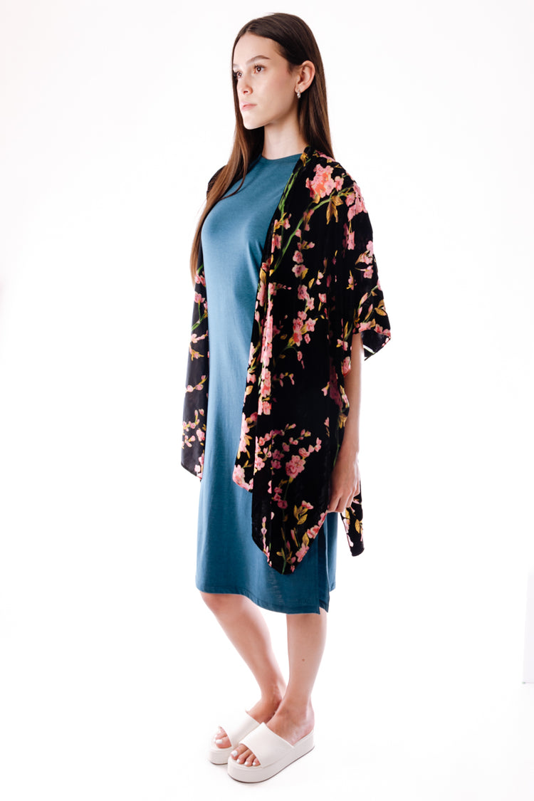 Cherry Blossom Velvet Kimono - BLK