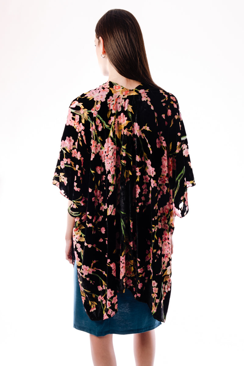 Cherry Blossom Velvet Kimono - BLK