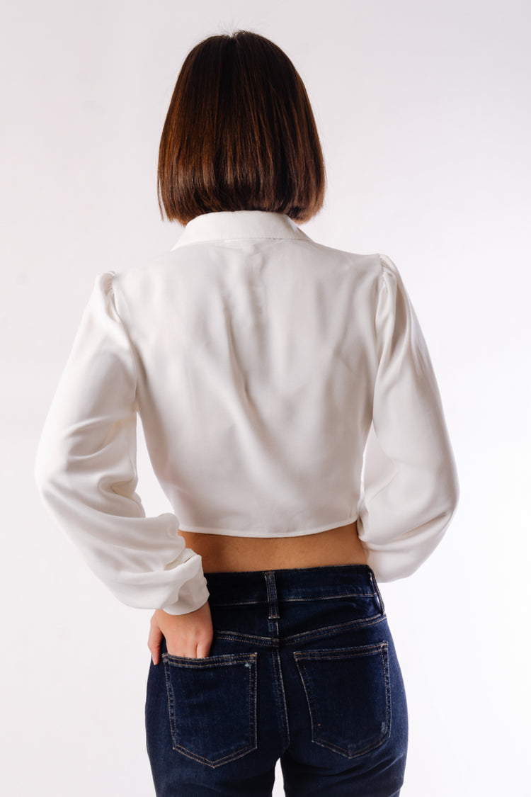 Collared Button Corset Top - WHT