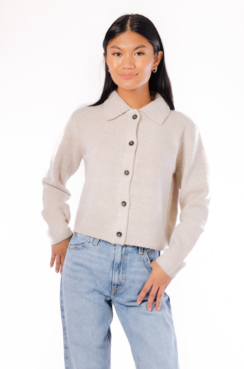 Pointelle-knit Cardigan with Peter Pan Collar