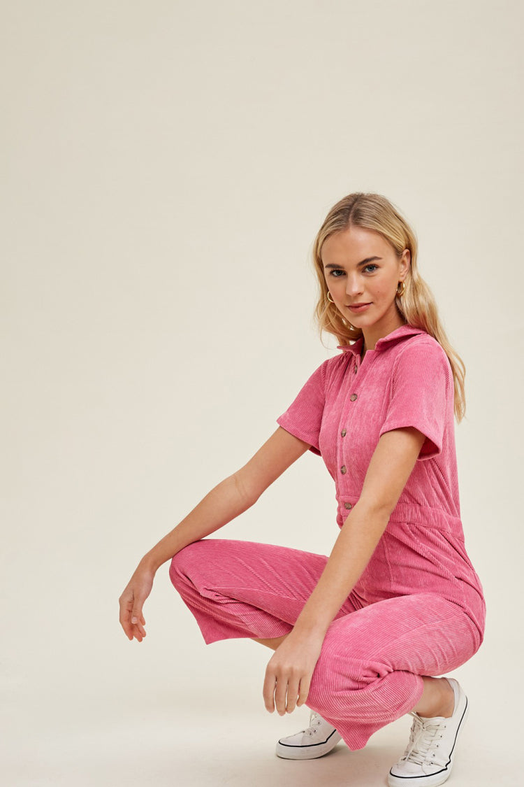 Never A Wallflower Utility Jumpsuit, Pink Corduroy - Monkee's of
