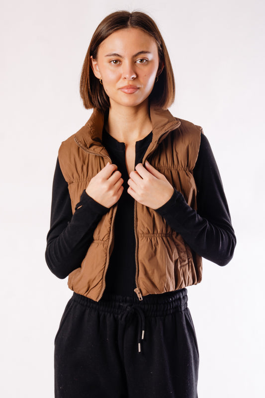 Cropped Puffer Vest - BRN