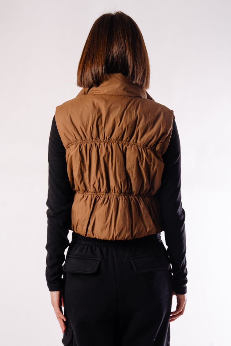 Cropped Puffer Vest - BRN