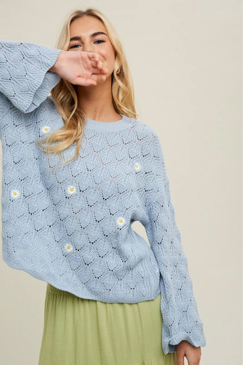 Daisy On My Mind Sweater - SKY