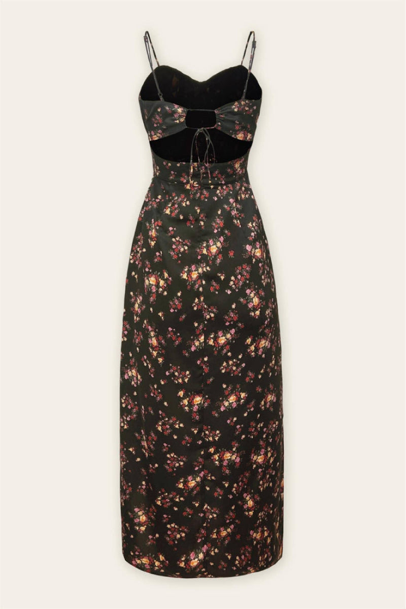 DRESS FORUM LOS ANGELES Women s Floral Midi Tie Back Dress Below The Belt Black M