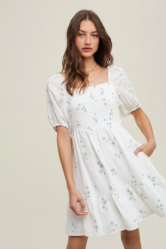 Embroidered Floral Mini Dress - CRM