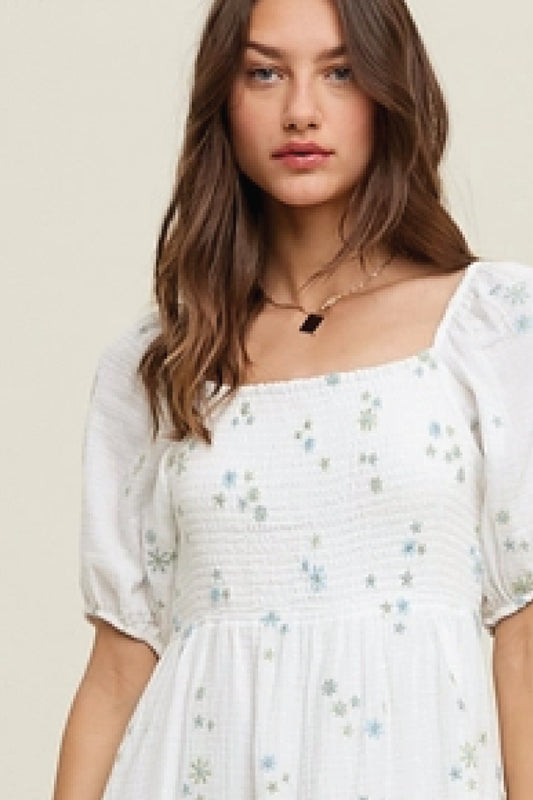 Embroidered Floral Mini Dress - CRM