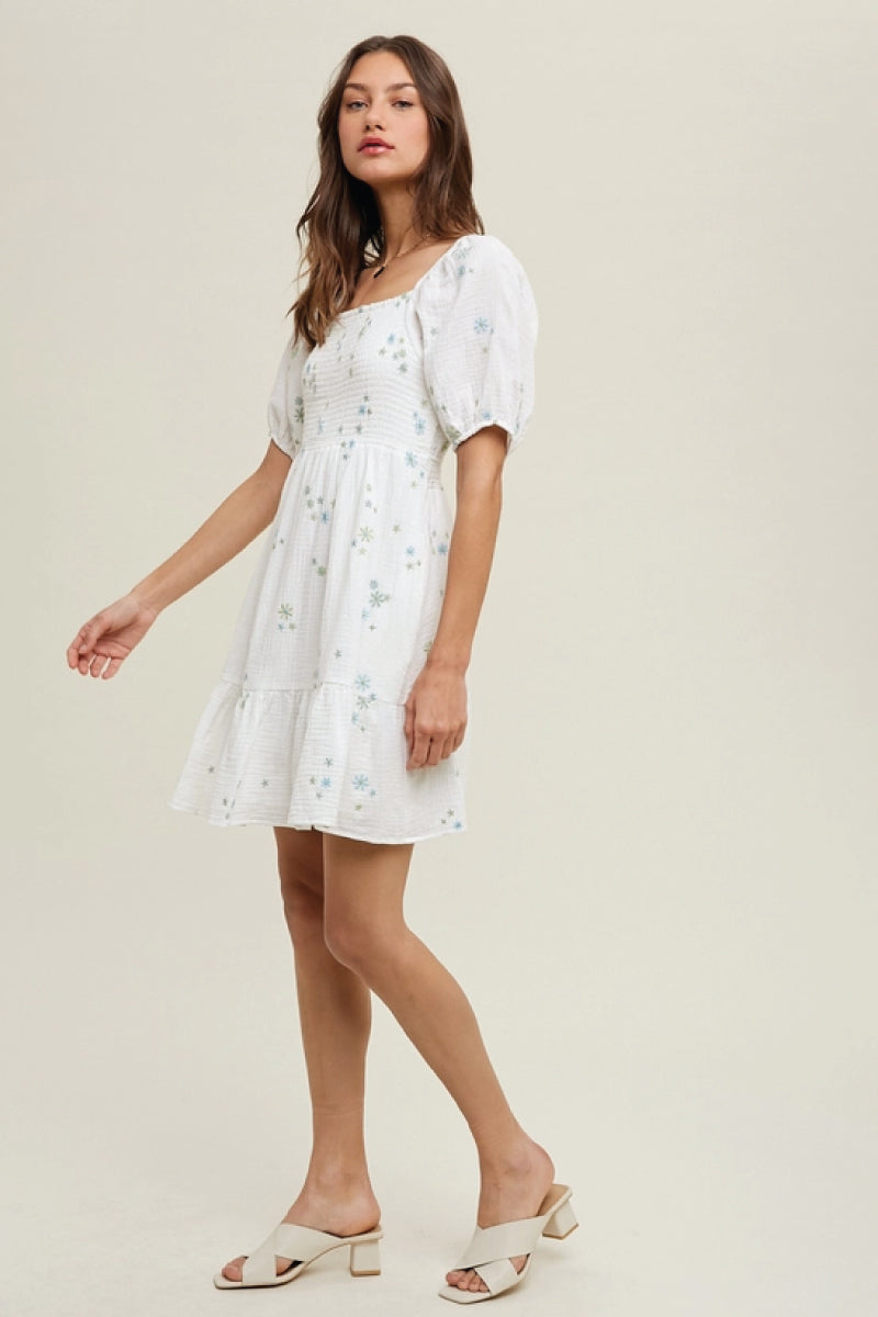 Embroidered Floral Mini Dress