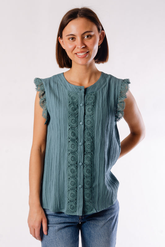 Eyelet Lace Trim Blouse - TEA