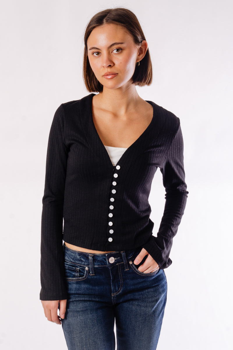 Flared Cuff Long Sleeve Shirt - BLK