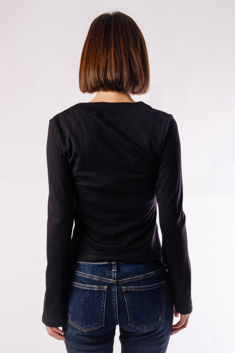 Flared Cuff Long Sleeve Shirt - BLK