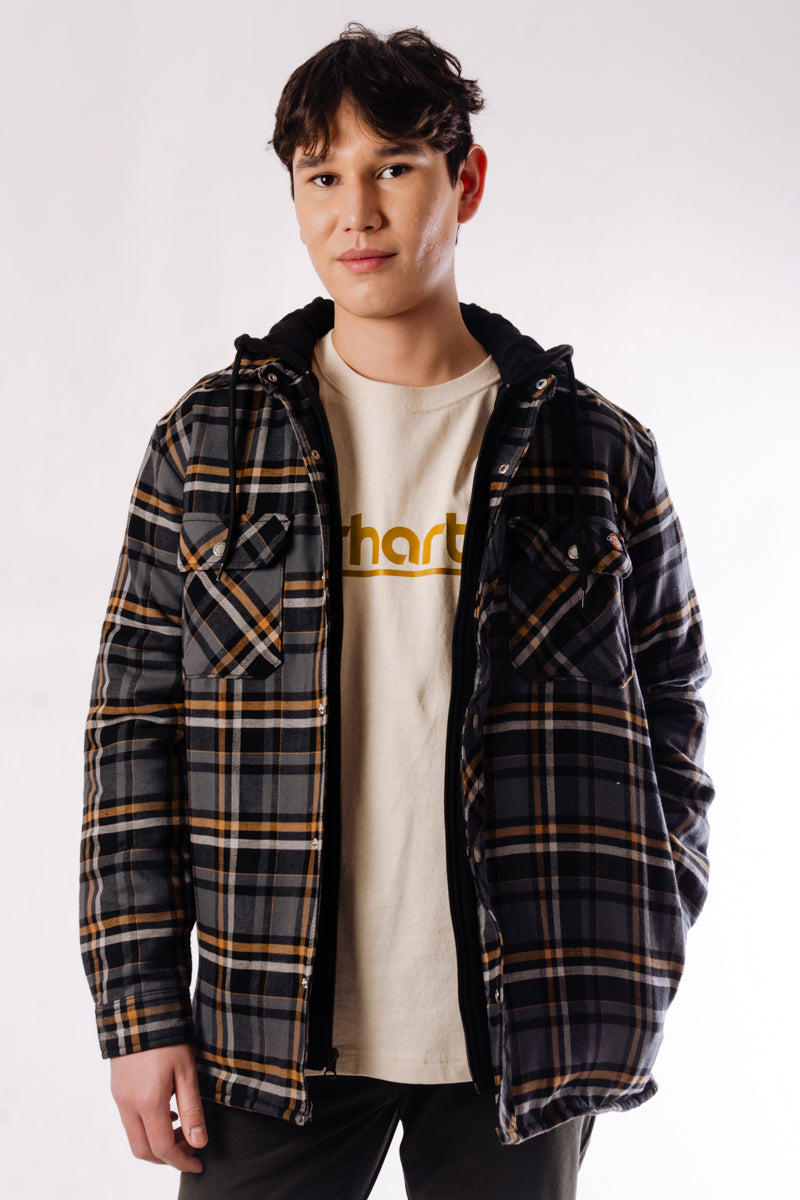 Fleece Hooded Flannel Jacket - GRY