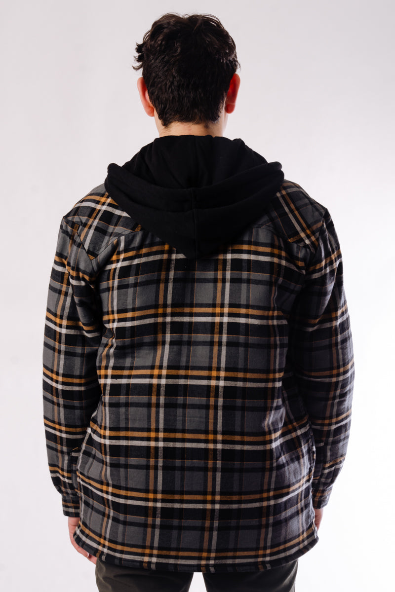 Fleece Hooded Flannel Jacket - GRY