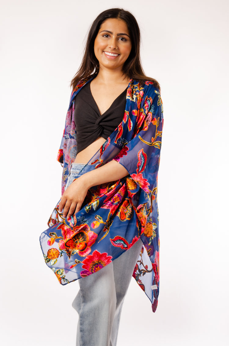 Floral Velvet Kimono - BLU