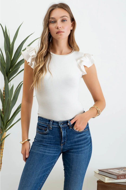 Flutter Sleeve Knit Top - CRM