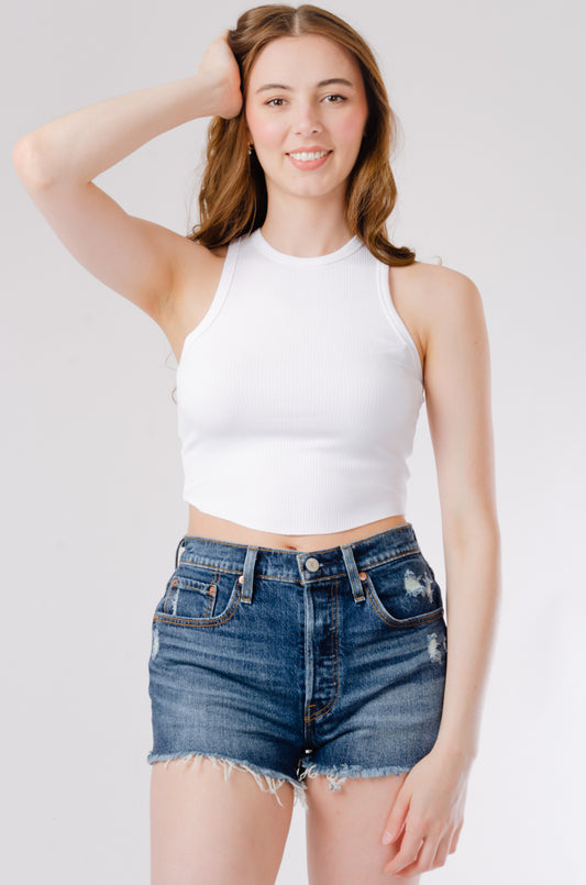 Halter Racer Crop Tank - WHT