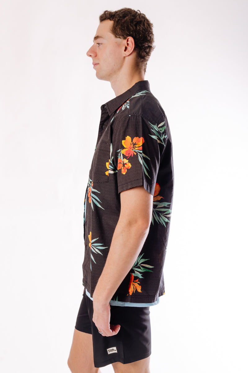 Hibiscus Vibes Short Sleeve Shirt - BLK