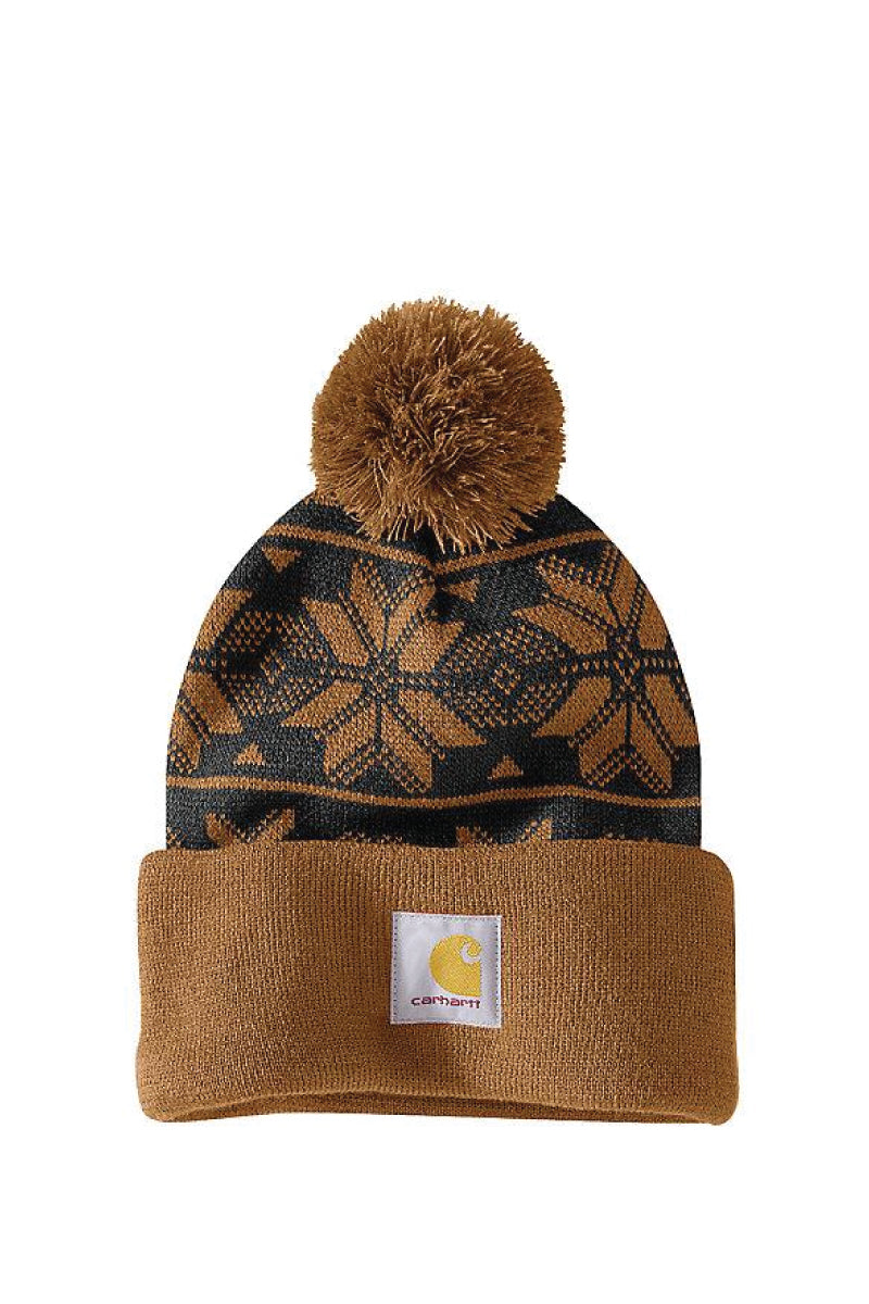 Knit Pom Jacquard Beanie - BRN