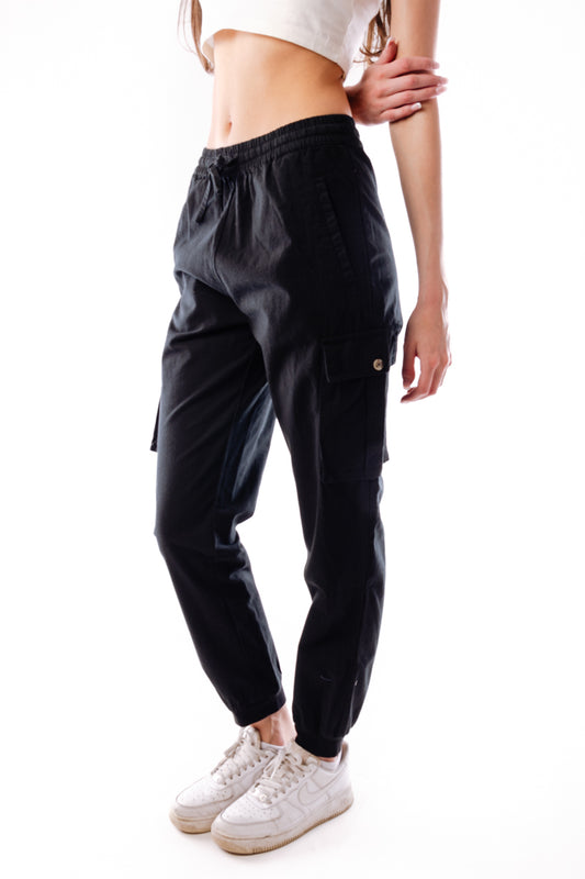 Linen Cargo Pants - BLK