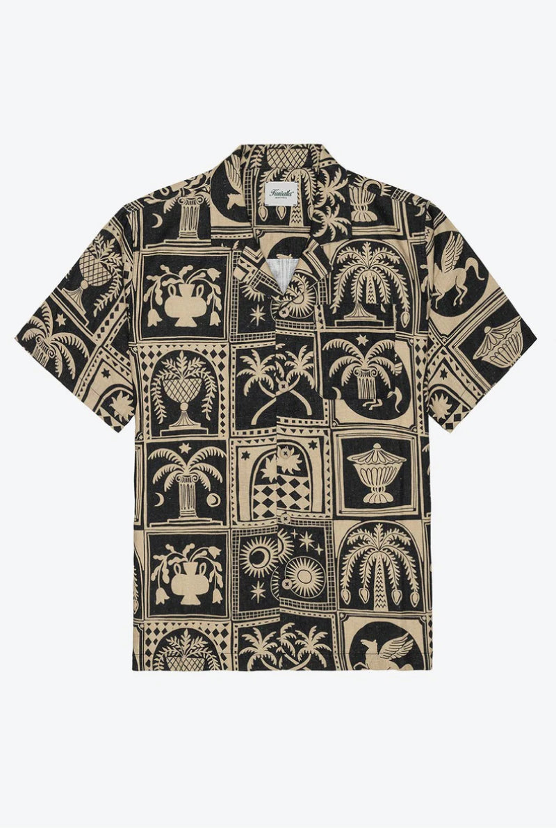 Linen Print Yacht Shirt - BLK