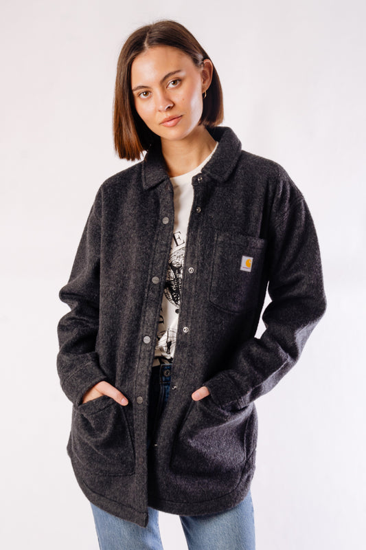 Loose Fleece Shacket - BLK