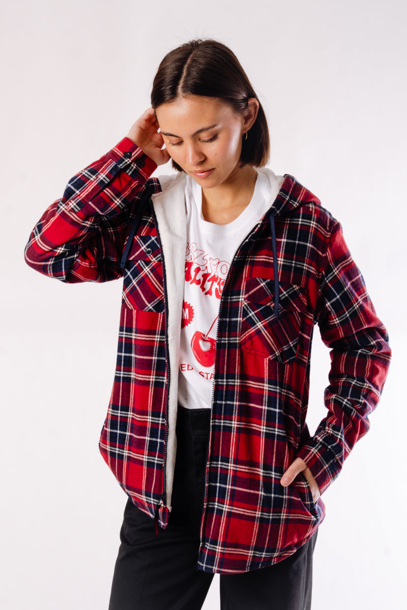 Plush Lined Flannel Jacket - RED