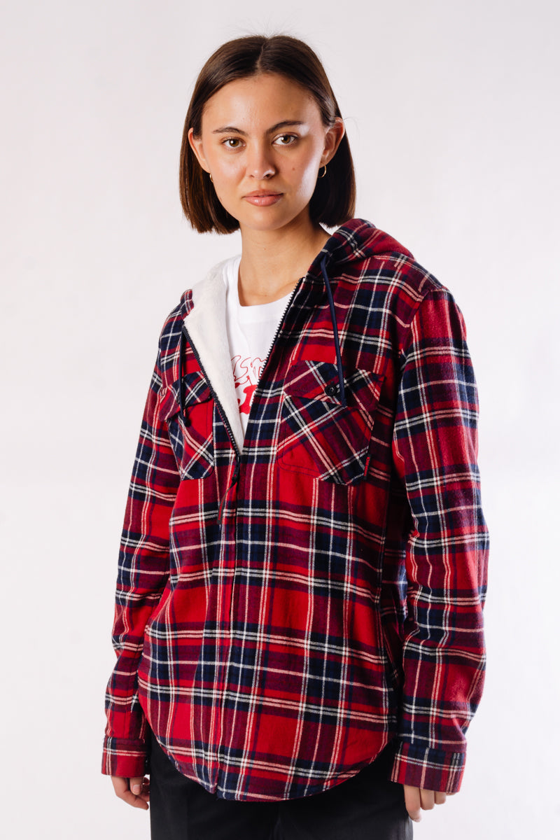 Plush Lined Flannel Jacket - RED