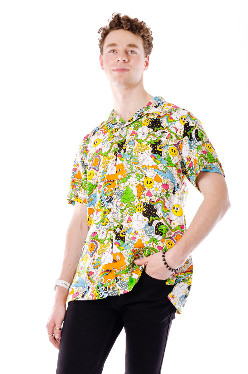 A-Lab Shroomie White Short Sleeve Button Up Shirt