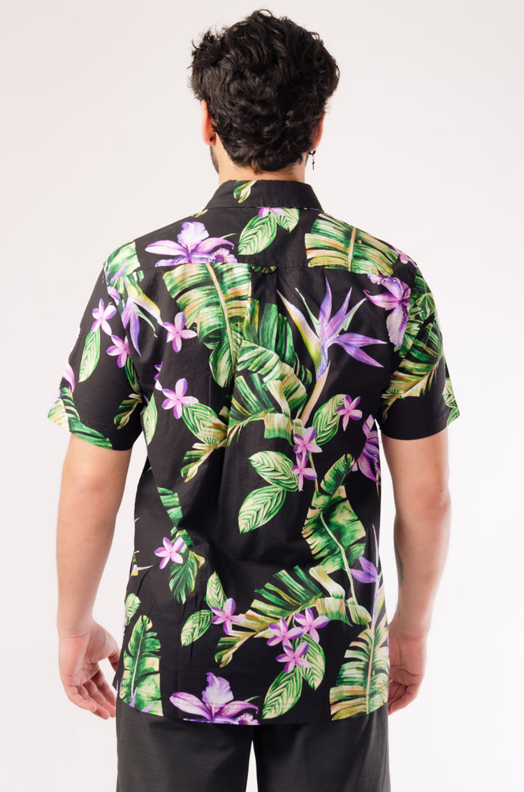 Purple Hawaiian Short Sleeve Shirt - BLK