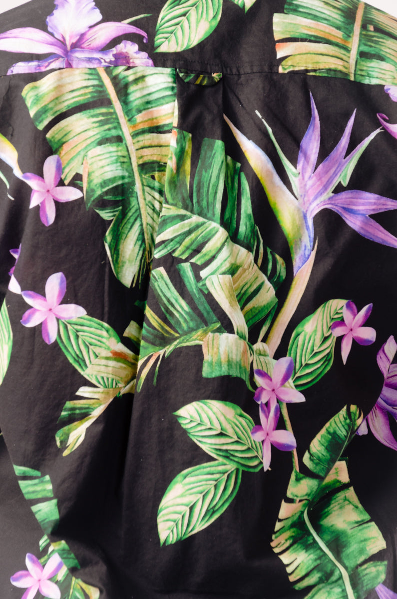 Purple Hawaiian Short Sleeve Shirt - BLK