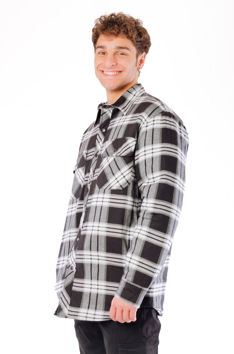 Quilt Lined Flannel Shirt Jacket - BLK