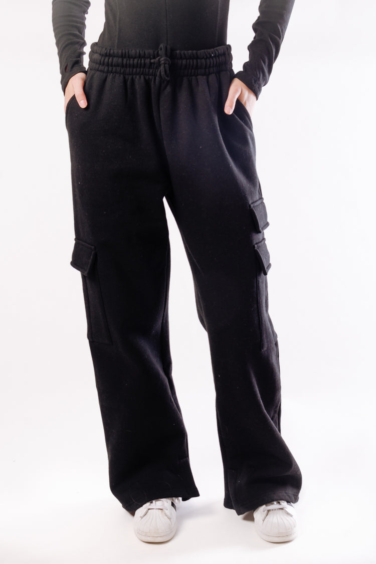 Relax Cargo Wide Leg Pants - BLK