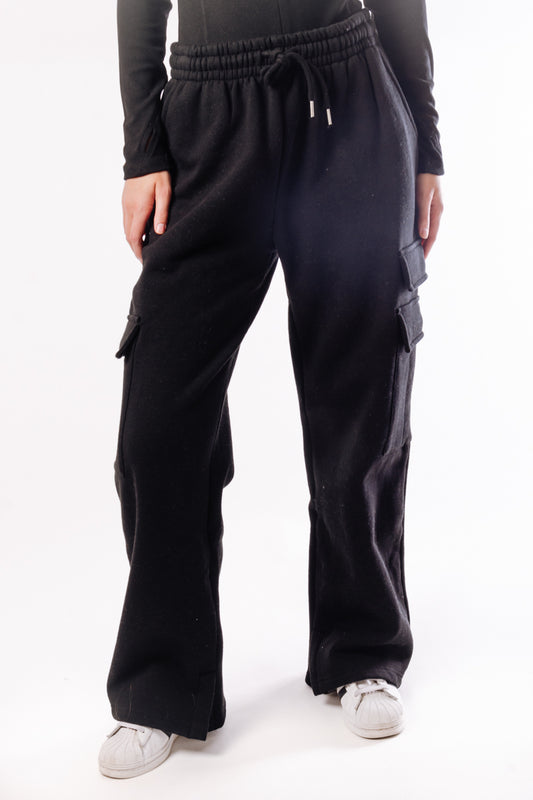 Relax Cargo Wide Leg Pants - BLK